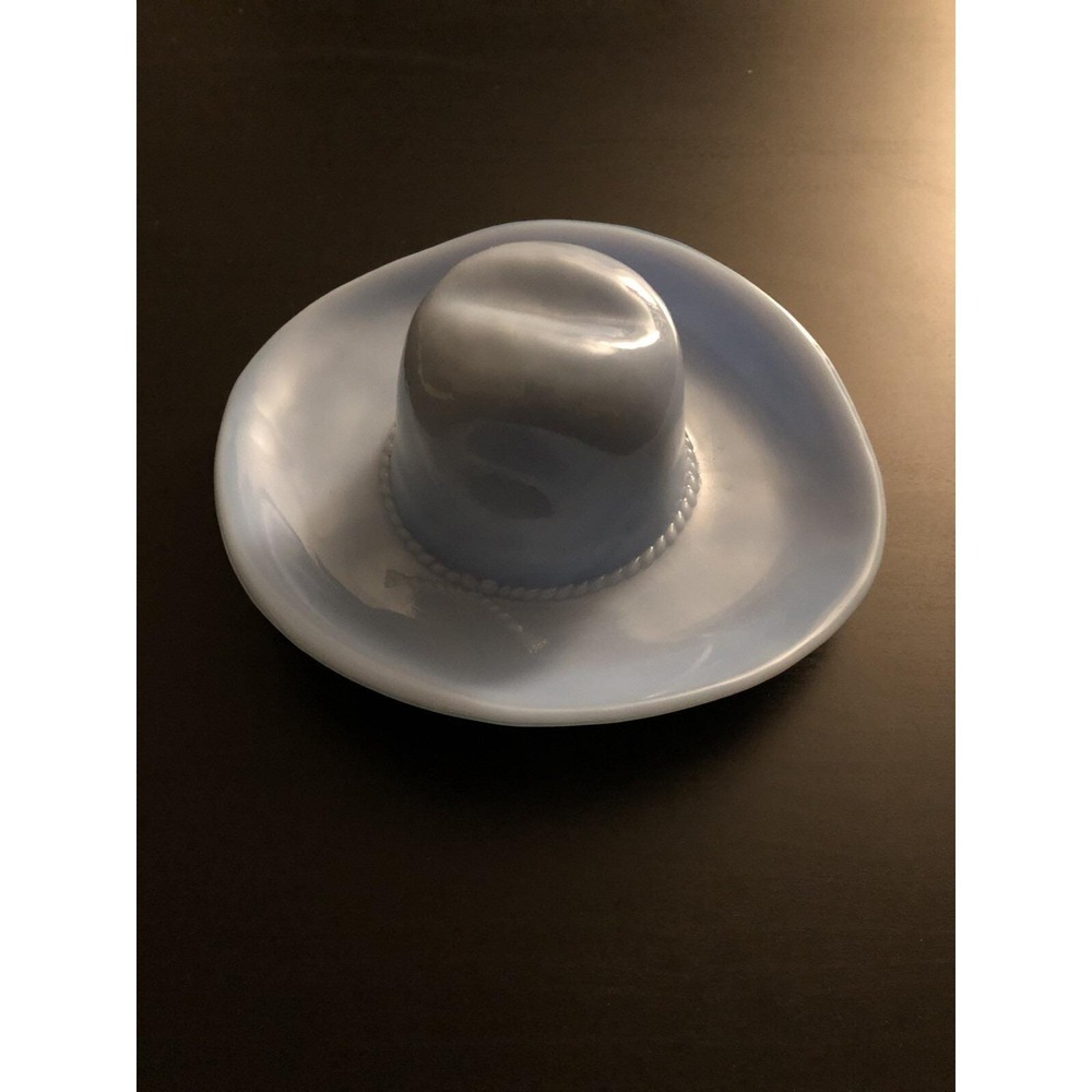 Vintage Jeannette Blue Glass Cowboy Hat Western Coin Trinket Dish Ashtray